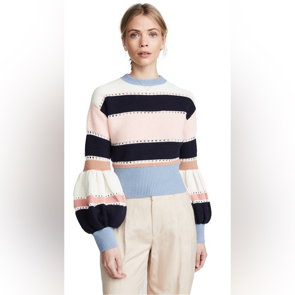Self-Portrait Sweaters - Self-Portrait Stripe Balloon Sleeve Sweater - Small